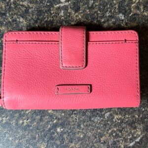 Fossil Coral Pink Leather Wallet Phone Case